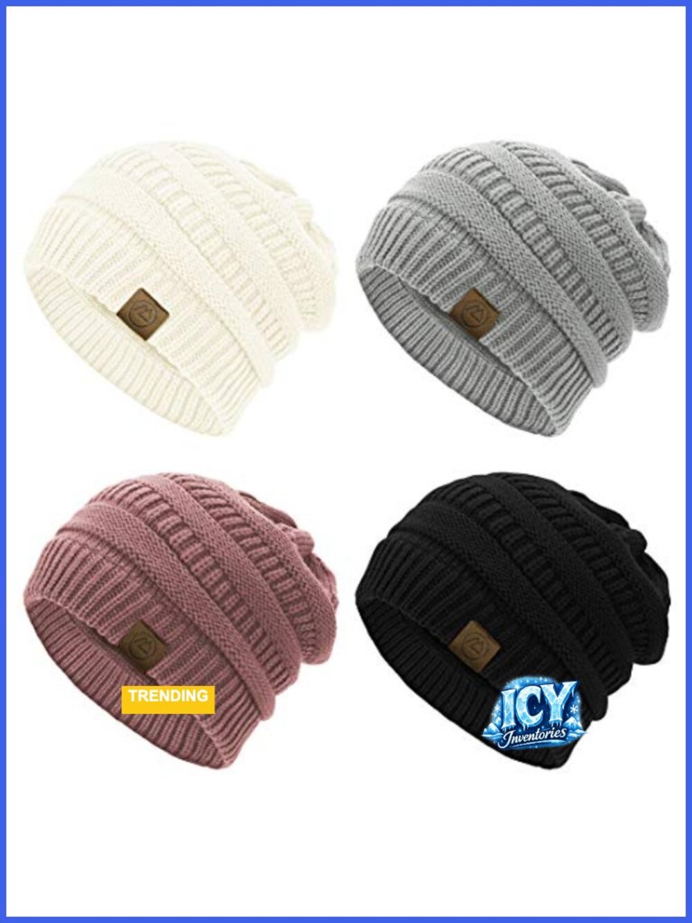 Fleece Lined Slouchy Knit Beanie Winter Hat Stretchable